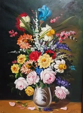 A. HEREZ "FLORAL STILL LIFE" ORIGINAL OIL PAINTING ON CANVAS