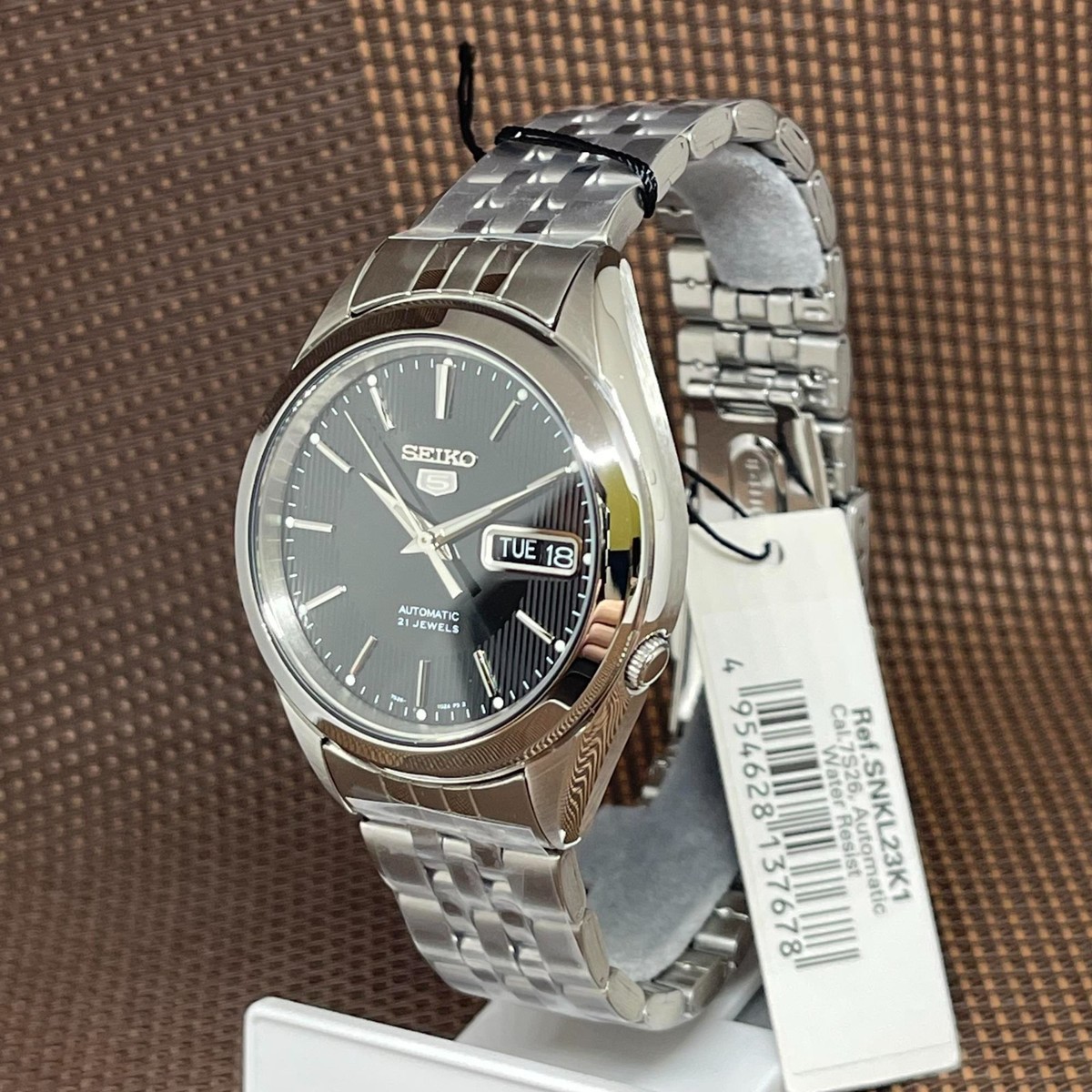 Seiko 5 SNKL23K1 Black Automatic 21 Jewels Stainless Steel Analog