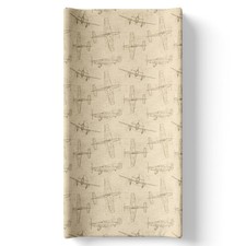 Airplane Diaper Changing Pad Cover, Tan Brown Flying Aviation beige, cream