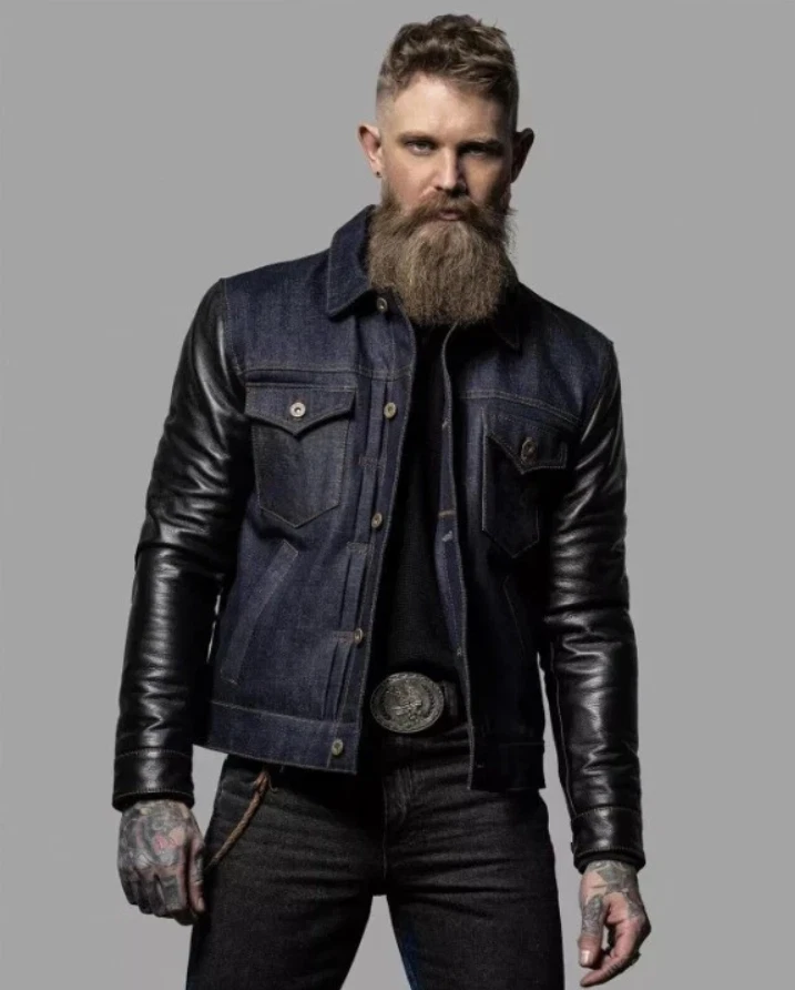 jean jacket leather sleeves products for sale | eBay