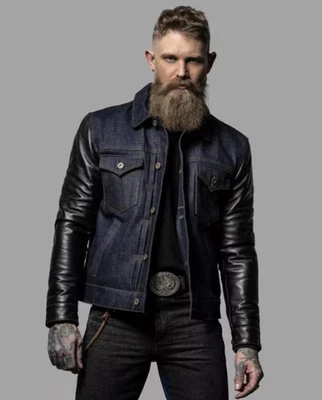 Denim Jacket Leather Collar In Men's Coats & Jackets for sale - eBay