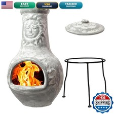 Wiosi Medium Grey Chiminea 16 x 16 x 32-inch Fireplace