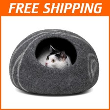 Premium Handmade Merino Wool Cat Cave   Eco-Friendly Dark Grey Bed for Indoors