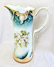 Excellent Antique RS Reinhold Prussia Hand Painted 14" Magnolia Tankard Pitcher