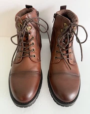 Rollda Motorcycle Boots Mens 7 Brown Ankle Casual Dress Lace Up Side Zip EUC