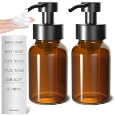 2Pcs Amber Glass Foaming Soap Dispenser 8.5 oz Amber Glass Soap Dispenser with P