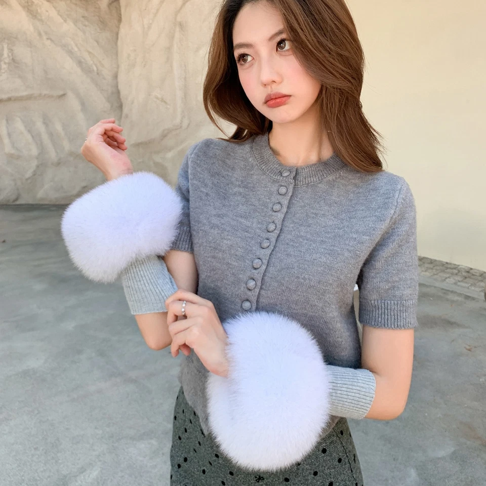 Un par de puños de piel de zorro real para mujer pulsera de invierno muñeca puños de piel guantes mangas Foto 2 de 4