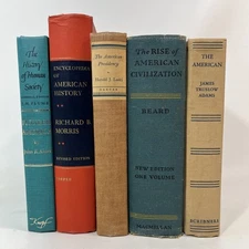 Lot of 5 Vintage Old Books Red Blue Tan - Decor Stack Bundle American History