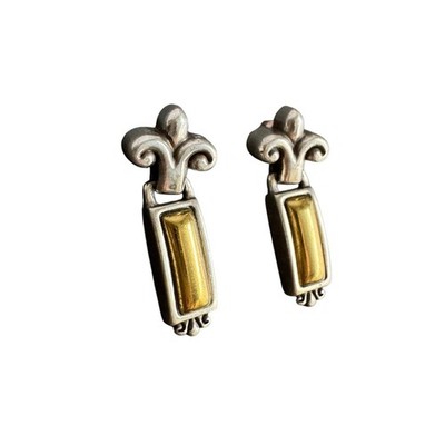 Brighton Fleur De Lis Earrings Two Tone Silver Gold Stud