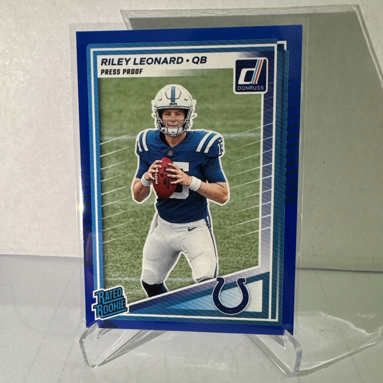 2025 Panini Donruss Riley Leonard Rated Rookie Press Proof Blue #341 RC Colts