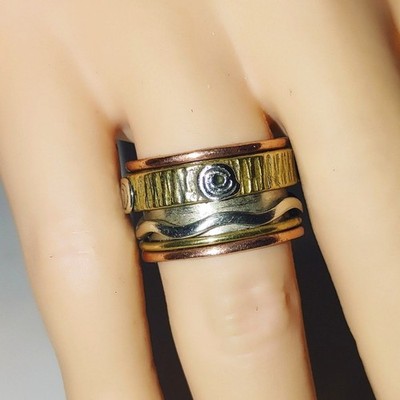 Breiter Spinner Band Ring 925 Sterling Silber Messing Kupfer Fidget Angst oxidiert