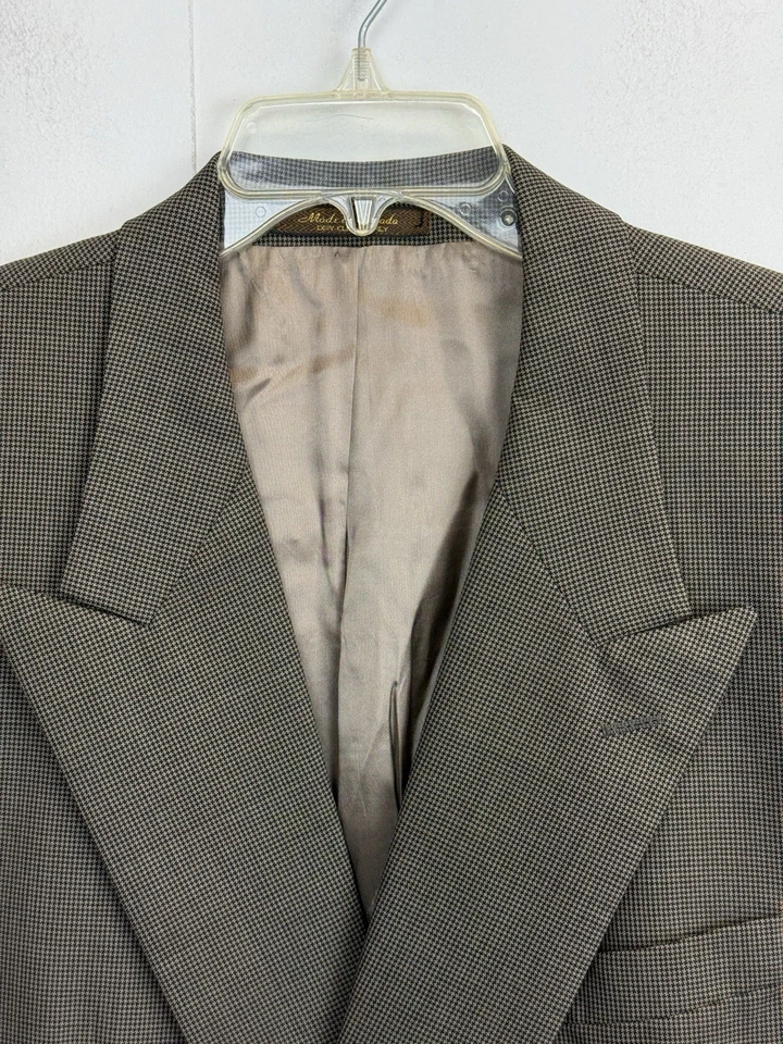 Traje Mark Alexander Doble Pecho Hombre Blazer 44R Pantalones 36X28 Marrón Pata de Gallo Foto 3 de 4