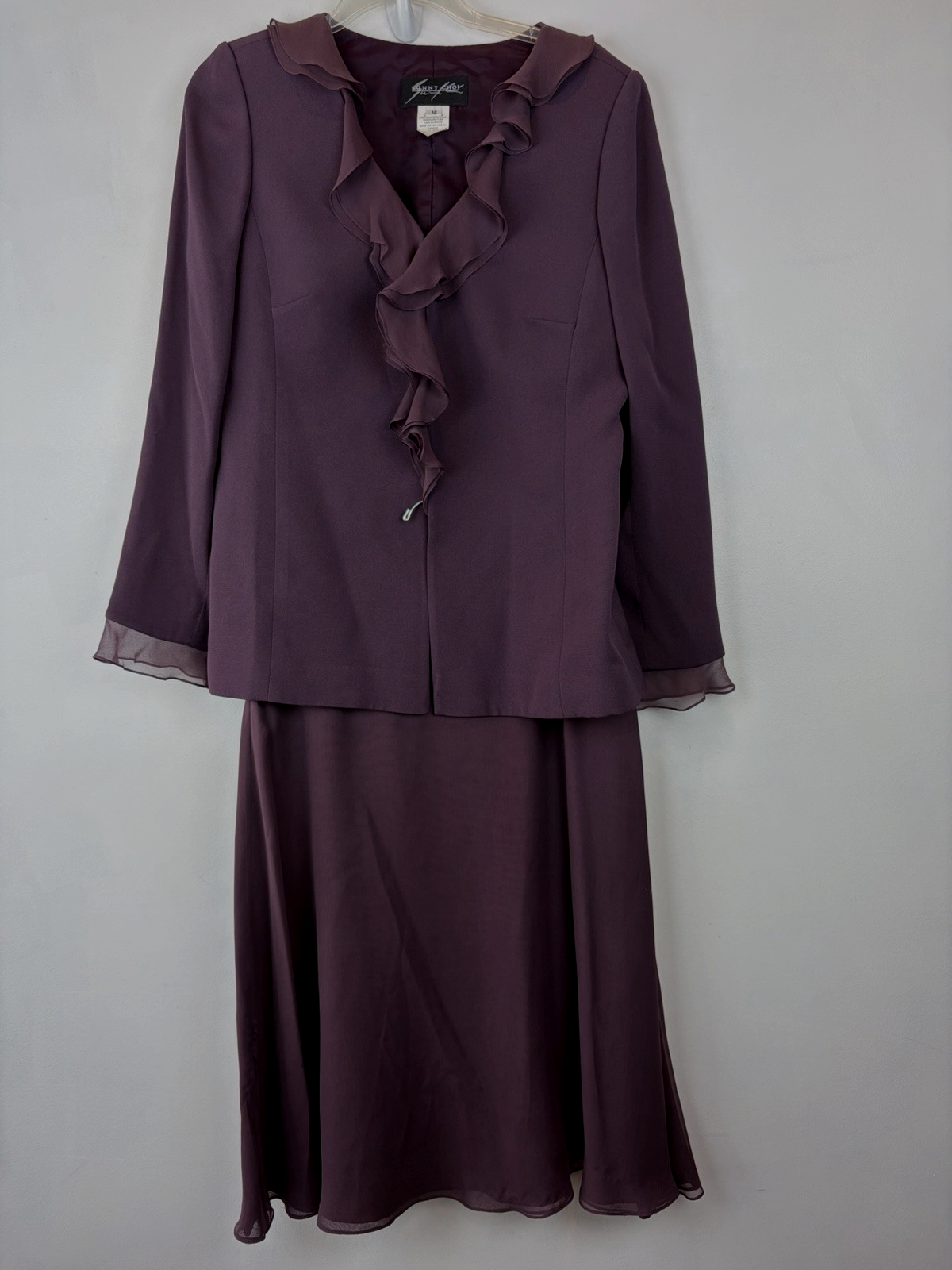 Skirt Suit Womens 12 Plum Jacket Pencil Silk 2 Piece Jacket Wedding Career-image