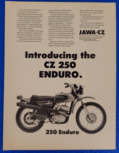CLASSIC 1973 JAWA-CZ 250 ENDURO MOTORCYCLE VINTAGE CZECH PRINT AD FREE SHIPPING