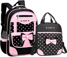 School Bags for Girls,2Pcs Bowknot Students Backpack,Elementary Princess Bookbag