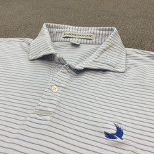 Holderness Bourne Polo Shirt Mens XL White Blue Stripe Tailored Fit Golf