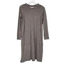 Gudren Sjoden Tunic Dress Size UK10 Black Beige Stripe Organic Cotton Jersey Art