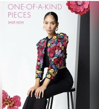 ALICE OLIVIA LORNA CROPPED FLORAL APPLIQUE JACKET SIZE M NWOT