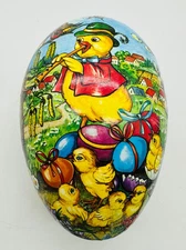 Vintage German Paper Mache Easter Egg Candy Container Chicks with Eggs