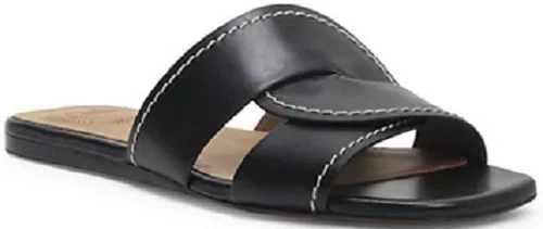 New CHLOE 595 Black Slide Sandal Twist Strap Contrast Stitch Vamp Italy EU 36.5