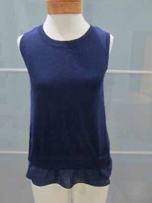 Skies are Blue Contrast Fabric Navy Sleeveless Knit Top Size S
