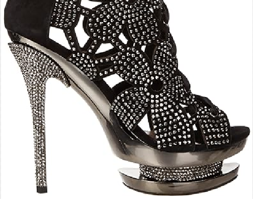 Pewter-Chrome Platform Stiletto Black Suede Marcasite Boots FANTASIA-1020 (242G) - Picture 8 of 11