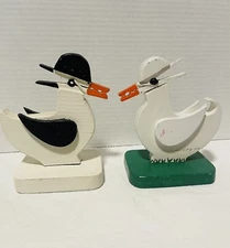 2 Wood Duck Clothespin Desk Note Clip Holder Folk Art Handmade OOAK Hand Painted