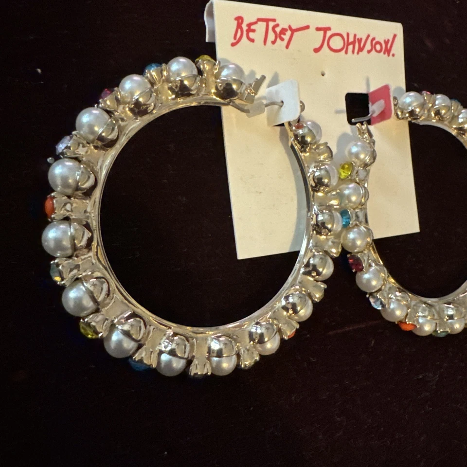 $55 Betsey Johnson Granny Chic Perla Colorida Piedra Aro Pendientes M500 Foto 2 de 4