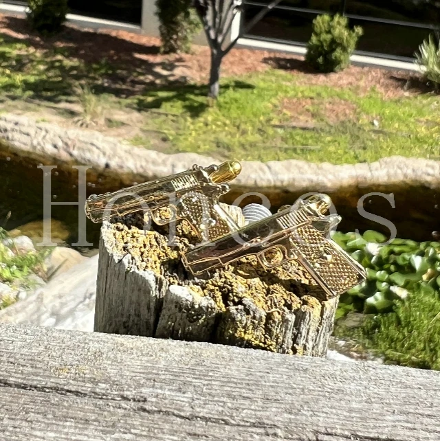 Pistolas calibre .45 gemelos hechos a medida regalo militar para hombre vintage dorado Foto 2 de 4