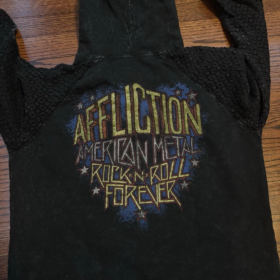 Affliction Sz XL American Metal Born To Run Eagle Rock & Roll Forever Hoodie - Image 4 of 4