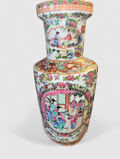 Gro&szlig;e Porzellan Vase China Familie Rose floral Palastszenen Schmetterlinge 50cm