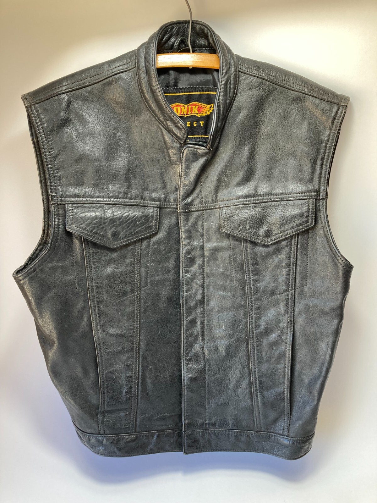 UNIK Black Leather Motorcycle Vest Biker Men's Gem