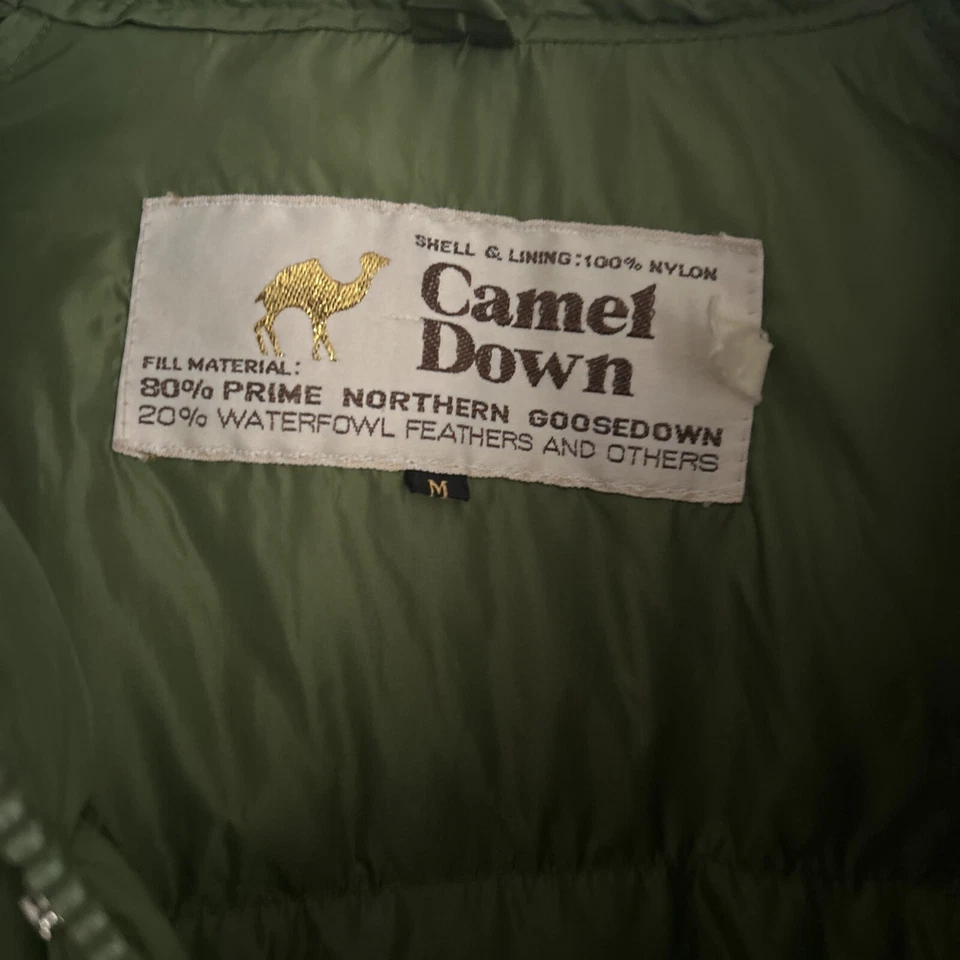 Camel Down Vintage Nylon Green Goosefeather Insulated Zip Coat Mens Medium - Image 2 of 4