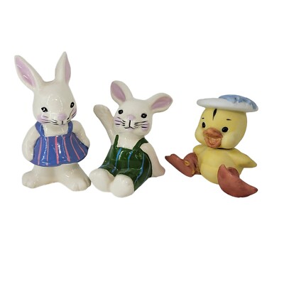 Vintage Easter Bunny Rabbit Boy Girl Porcelain Figurines Duck READ