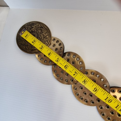 VINTAGE DROP WAIST BELT Y2K BOHO BRASS BUCKLE 27-33"APPROX WIDE CIRCULAR METALIC - Picture 11 of 20