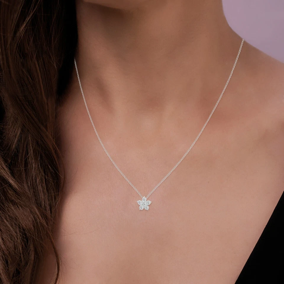 Кулон из белого золота 10 карат с выращенным в лаборатории бриллиантом звезда 1/2 карата - Изображение 4 из 4