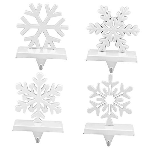 Pack of 4 Christmas Stocking Holders Snowflake Stocking Hangers Mantel White