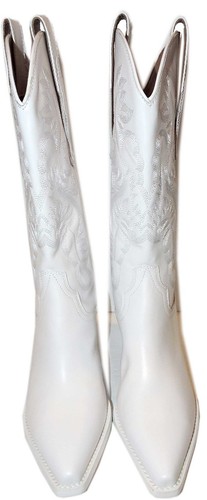 Jeffrey Campbell Dagget Western Boots White Leather Booties 9.5 Embroidered - Picture 3 of 9