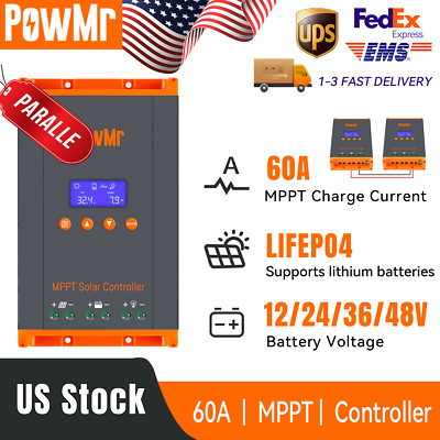 60A MPPT Solar Charge Controller 12V 24V 36V 48V Battery 160VDC Parallel 12 Unit