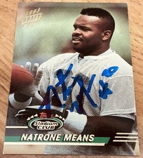 Natrone Means autographed signed auto Chargers 1993 Stadium Club Rookie Card RC. rookie card picture