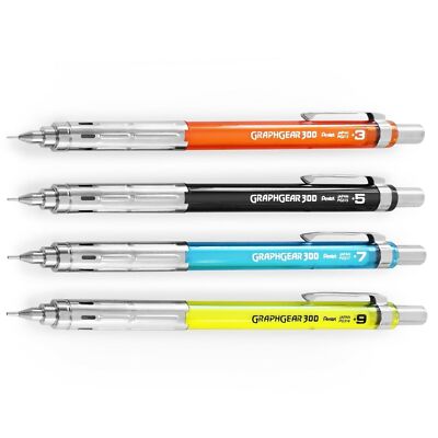 Pentel Graphgear 300 automatischer Druckbleistift: 0,3 0,5 0,7 0,9: 4er Set 