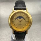 Seiko Moon Phase Watch Men 26mm Gold Dial Gold Tone Round 2A24-0090 New Battery