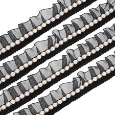 Pleated Lace Ruffle Trim Ribbon, 5 Yards 1.4 Inch Wide, Black