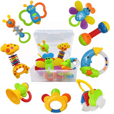 9Pcs Baby First Rattle Teether Toy Gift Set with Storage Box for Infant Newborn