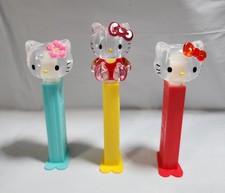 HELLO KITTY Crystal Clear Head PEZ Dispensers COLLECTIBLE Sanrio Set Of 3