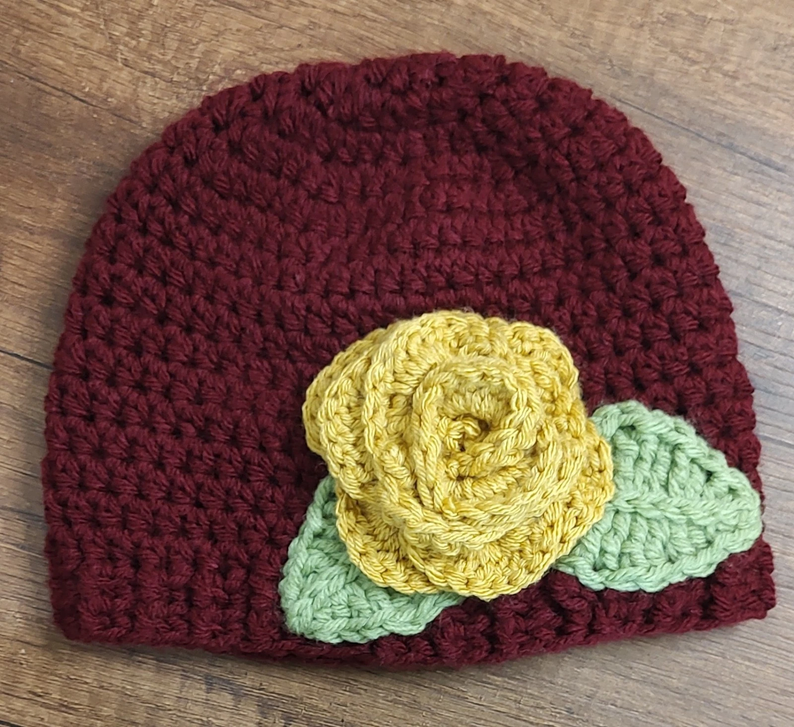 Handmade Crochet Baby Hat With Flower 3-6 Months Shower Gift Baby Girl Hat Rose