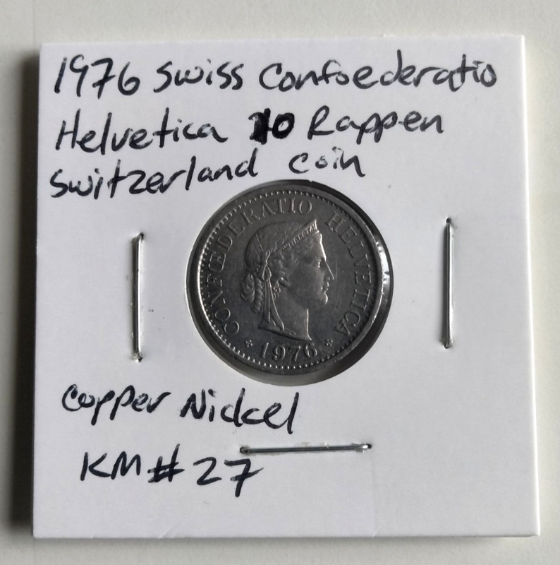 ©1976 Switzerland Swiss 10 Rappen Helvetica Foreign Coin KM# 27