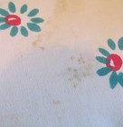 Vintage 1950s Cotton Red Aqua Yellow Flowered Square Tablecloth — photo 6