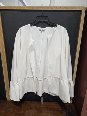 EUC Neiman Marcus Formal Ivory Open Front Ruffle Hem Peplum Cardigan Jacket 2X