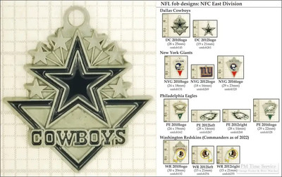 NFL team logo decorative fobs (NFC East), various designs & keychain options